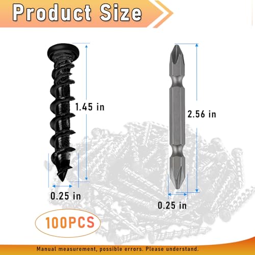 Drywall Anchors with Screwdriver Bit Included, 1/4 x 1-1/2 Inch Black Coated Pan Head Alloy Steel, 100-Pack Heavy Duty Wall Anchors for Drywall, Wood & Masonry Materials