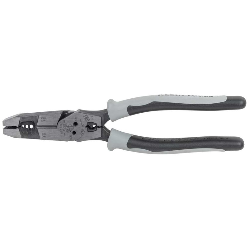 Klein Tools J2159CRTP Side Cutting Pliers, Made in USA, 9-Inch Journeyman High Leverage Hybrid Pliers with Crimper, Fish Tape Puller and Wire Stripper Multitool Pliers