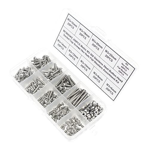 Metric M3 304 SS Button-Head Socket Cap Screws, Nuts & Washers Kit