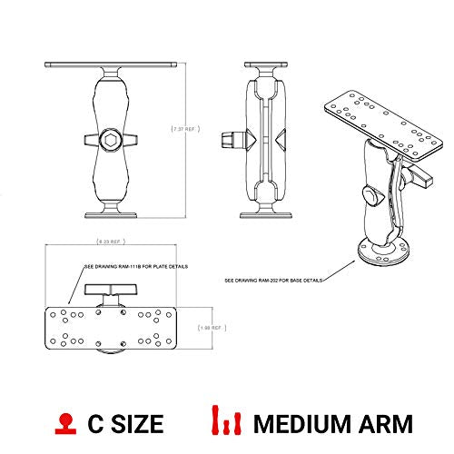 RAM Mounts Drill-Down Marine Electronic Mount RAM-111U with Medium Arm Compatible with Garmin, Humminbird, Lowrance + More