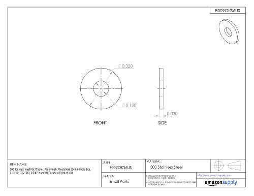 Small Parts 1149CN432R 300 Stainless Steel Flat Washer, Plain Finish, Meets NAS 1149, #4 Hole Size, 0.12" ID, 0.32" OD, 0.030" Nominal Thickness (Pack of 100) 0.120 Inches 0.32 Inches 0.03 Inches