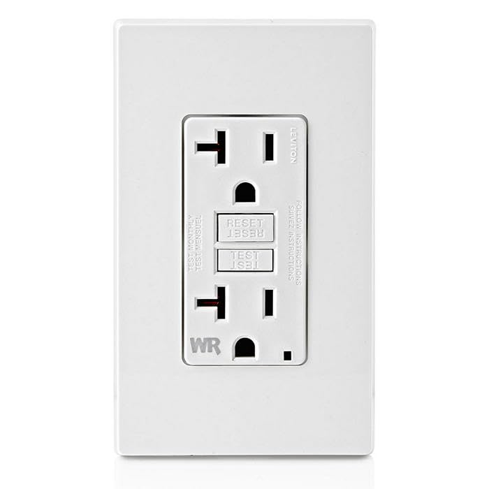 Leviton GFCI Weather-Resistant Outlet, 20 Amp, Self Test, Non Tamper-Resistant with LED Indicator Light, Outdoor Locations, GFWR2-W, White 1