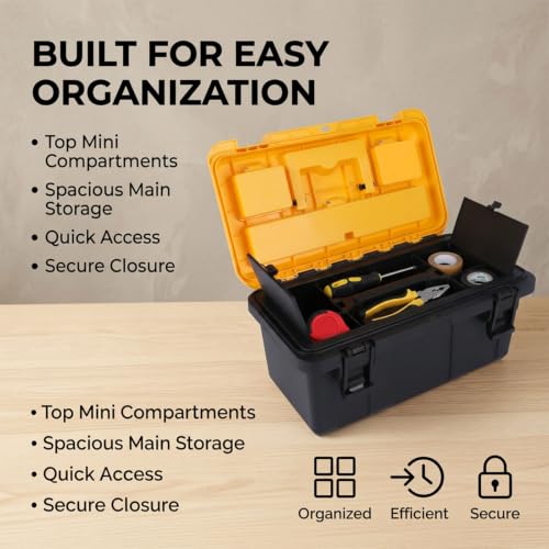 Hardware Organizer Box, 13 in Tool Box with Tray for Garage DIY