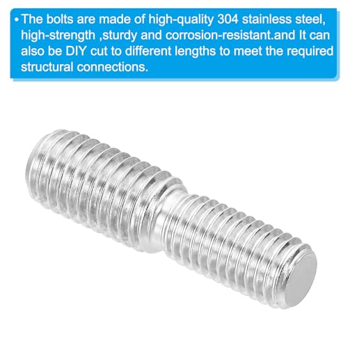 PATIKIL M12x25mm to M14x25mm Double End Threaded Stud Screw Bolt, 5 Pack 304 Stainless Steel Rod Bolts Thread Reducer Adapter for Furniture Hardware