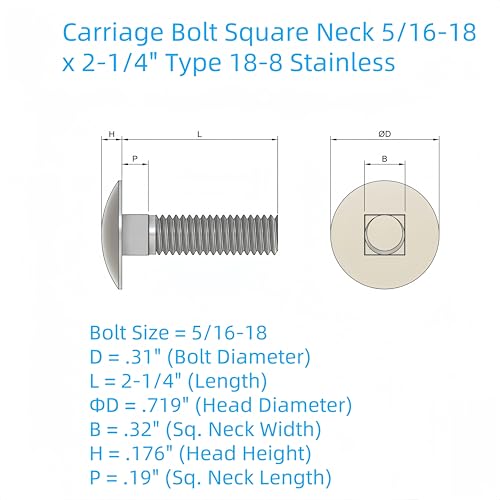 SANTIE 5/16"-18 X 2-1/4" Stainless Carriage Bolt 5/16"-18 X 2-1/4" (25pc)