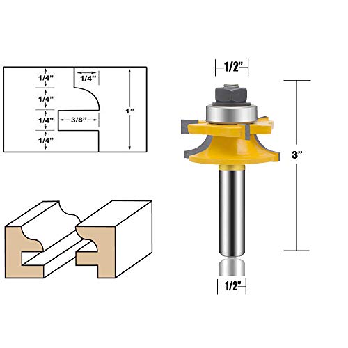 LEATBUY Router Bits 1/2 Inch Shank Raised Panel Router Bit Set 3 PCS Round Over Cabinet Door Rail and Stile Woodworking Wood Cutter Woodwork Carbide Groove Tongue Milling Tool(1/2-Double R)