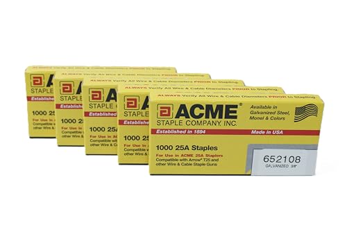 Acme Cable Staples, Galvanized Steel, 1/4-Inch Crown, 3/8-Inch Leg, 5000-Pack, Heavy-Duty for Indoor and Outdoor Use
