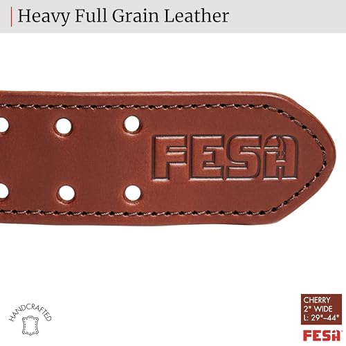FESA Men's Leather Tool Belt - Handcrafted Top Grain Leather Tool Pouch Belt for Carpenters & Other Trade Professionals Cherry - 2" Wide - L