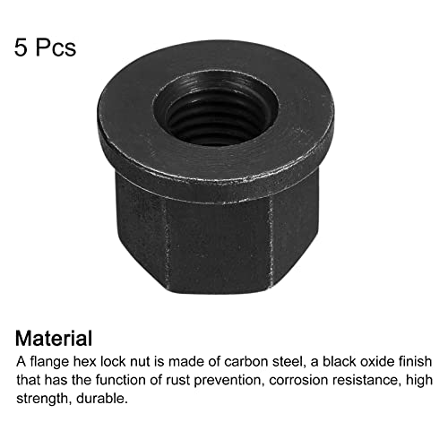 uxcell M16 Flange Hex Nuts, 5pcs Grade 10.9 Carbon Steel Black Oxide Finished Hex Flange Nuts for Machinery 5