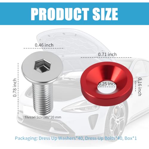 40PCS M6x20mm Engine Dress Up Kit,Spacer & Dress Up Bolts(Red) Red