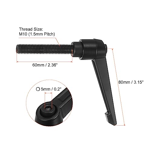 HARFINGTON 6pcs Adjustable Clamping Lever Handles M10 x 60mm Male Thread Bolt Knobs Rotating Screw Locking Quick Release Ratchet Push Button Handle, Black