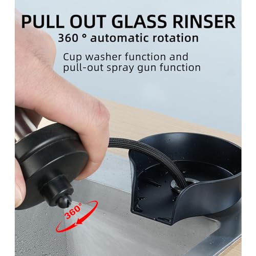 Stainless Steel Glass Rinser, Automatic Cup Washer for Kitchen Sink Black