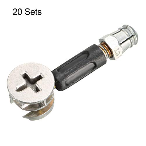 uxcell 3-in-1 Furniture Connecting Kit 15mm OD Cam Fitting, M6x35mm Dowel Screws, 8mm OD Pre-Inserted Nut 20 Sets