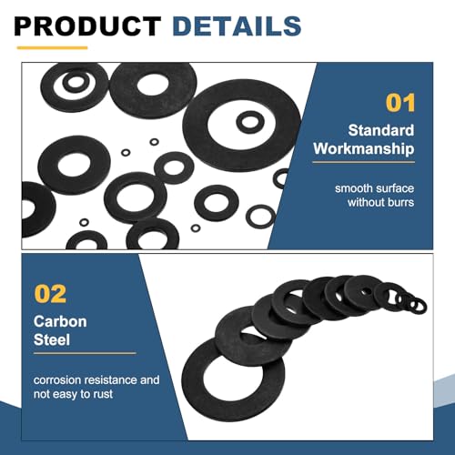 uxcell 40Pcs Carbon Steel Flat Washers, M8x35x2mm Black Oxidized Grade 8.8 Washer, Seal Gaskets Flat Ring for Screws Bolts Machinery Repair, Outdoor Construction 40