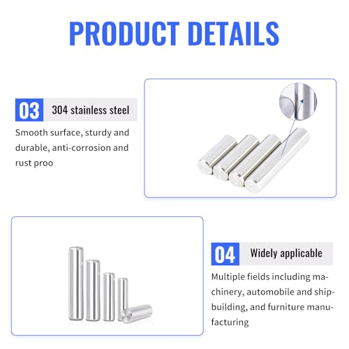 250Pcs Stainless Steel Dowel Pins - Shelf Brackets, Pegs, Hardware for Bunk Bed Replacement, DIY Shelving, Cabinet Supports (M2/M2.5/M3/M4/M5) M2/M2.5/M3/M4/M5
