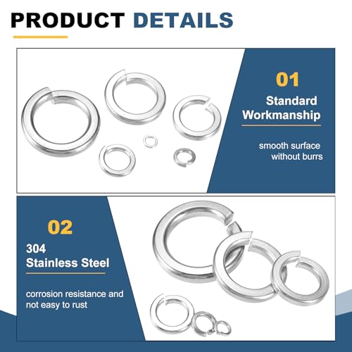 uxcell 40 Pcs M14 Split Lock Washers, 304 Stainless Steel Spring Lock Washer 14mm ID 21.5mm OD 3.8mm Thick for Screws Bolts Fasteners