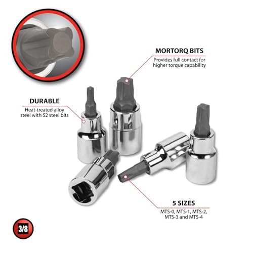 Performance Tool W13500 5-Piece 3/8 in. Drive Mortorq Bit Socket Set 5pc Mortorq Bit Socket Set