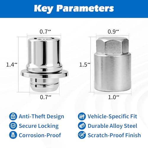 Wheel Lock Lug Nuts Set M12 x 1.5 Anti Theft Fit for Toyota Avalon C-HR Camry Celica Corolla Matrix Mirai MR2 Prius RAV4 Sienna Solara & Lexus, Chrome, Replace Toyota Wheel Lock Key 00276-00900