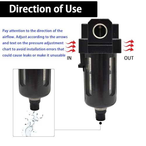 YSIL 3/8” Pneumatic Air Line Filter Oil and Water Separator AF3000 3/8" NPT Black
