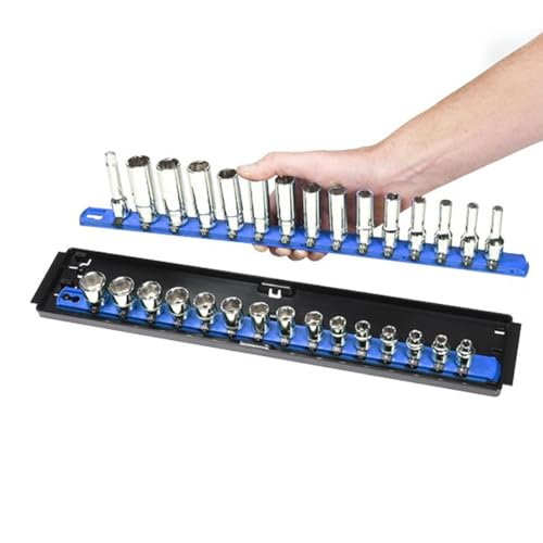 Ernst Manufacturing 19-Inch Socket Boss Organizer with Twist-Lock 2 Rails for 1/2-Inch Drive Sockets, Blue, Model 8457 – Secure and Durable Socket Storage Solution - Made in USA 1/2"