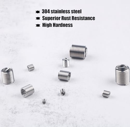304 Stainless Steel Helical Coiled Metric Thread Repair Kit - 200Pcs Assortment Kit - M3, M4, M5, M6, M8, M10, M12 Wire Screw Sleeve Inserts