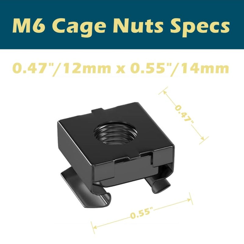 TECHTOO 50 Pack M6 Rack Mount Cage Nuts, Screws and Washers w/Insertion and Removal Tool for Rack Mount Server Cabinet, Server Shelves, Routers, Patch Panel, Cable Ties (Cage Nut/Screw+Tool) Cage Nut/Screw+Tool