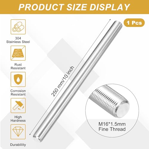 uxcell Fully Threaded Rod M16 x 1.5mm Pitch 250mm/10 inch Threaded M16x1.5mmx250mm
