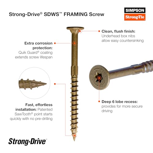 Simpson Strong-Tie SDWS16300QR75 Strong-Drive SDWS Framing Screws, 0.160 Inch x 3 Inch, Quik-Guard, Low Profile Head, Sawtooth Point, Tan (Pack of 75)
