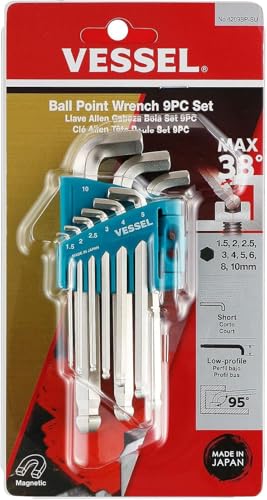 VESSEL Ball Point Hex L-Key Wrench (Short Type) 9PC. Set No. 8209BPSU