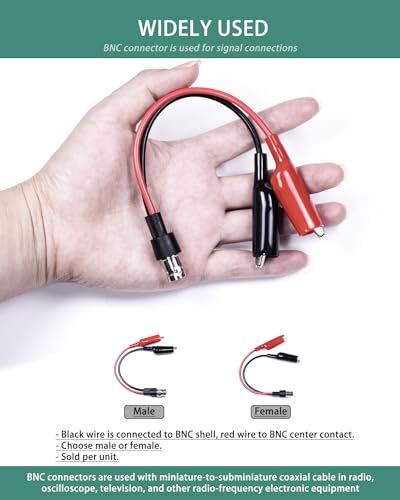 BNC Test Leads, BNC (F) to Alligator Clip, Test Lead Breakout Cable for Multimeter, 5A Current Rating, 2 Pack Female Plug (Pack of 2)