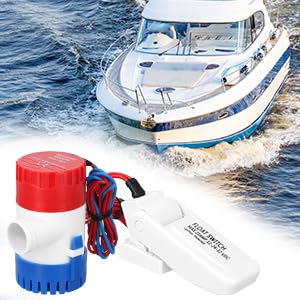 QWORK 1100 GPH 12V DC Automatic Bilge Water Pump and Float Switch Combo for Boats, Marine, RV, Aquariums - Compact, High Flow