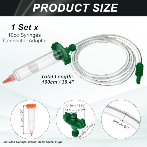 uxcell 10cc Air Tubing Glue Dispenser Syringes Kit, Syringes Connector Adapter Plastic Clear Tube Sleeve with Piston, End Cap, Top Hat for Industrial Glue Liquid Dispensing, Green