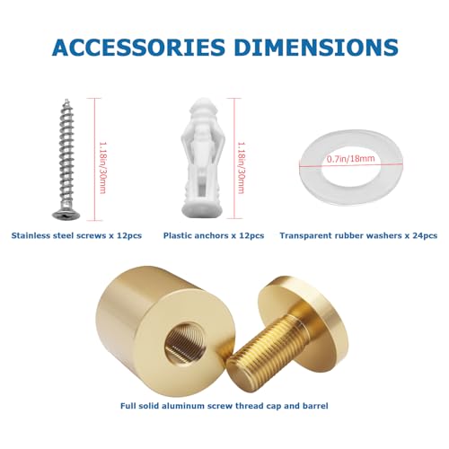 1” x 1” Inch 4PCS Aluminum Solid Sign Standoff Screws for Acrylic Advertising Screw wall Fixing standoffs mounts Glass Display Signs (Champagne Anodized Color) champagne anodized 1" x 1" Inch