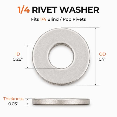 1/4 Rivet Washers, 250 PCs 304 Stainless Steel Backup Silver Washers for Blind Pop Rivets 1/4"