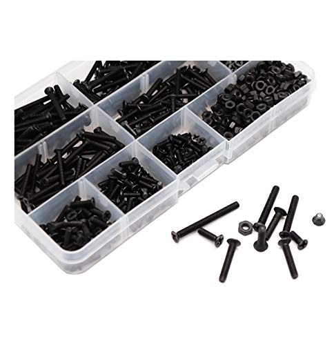 770pcs Flat Phillips Head M3 Black Machine Screws Hex Nuts Assortment Kit, M3 x 4mm/ 6mm/ 8mm/ 10mm/ 12mm/ 14mm/ 16mm/ 18mm/ 20mm/ 25mm/ 30mm