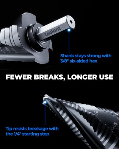 toolant 2PCS Four-Spiral Flute Cobalt Step Drill Bit Set, 1/8" to 1-3/8" Full Coverage & Compact Portability, Unibit with Six-Sided Hex Shank for Metal, Stainless Steel, Aluminum, Wood, Plastic 1/8"-1-3/8" SET