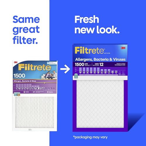 Filtrete 16x24x1 Air Filter, MERV 12, MPR 1500, Allergens, Bacteria & Viruses, 3-Month AC and Furnace Filters, Cleaner Air, Reliable Airflow, 2 HVAC Filters (Actual Size 15.81 x 23.81 x 0.78 in)