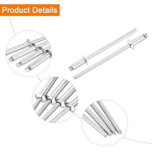 uxcell 50Pcs 3/32" x 1/4" 304 Stainless Steel Dome-Head Blind Rivets, Open-End Type Blind Rivets for DIY, Sheet Metal, Automotive Repairs, Furniture, Boat, and Duct Work (Silver) 3/32" x 1/4"