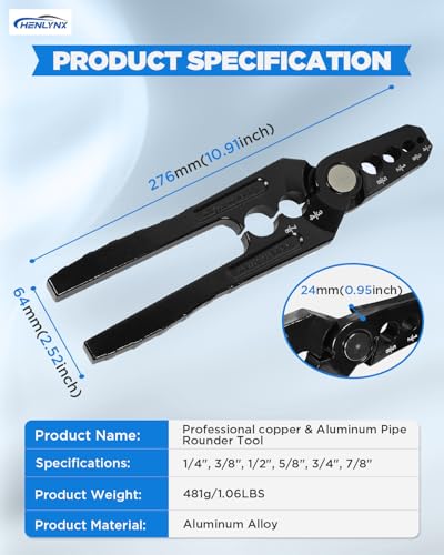 Manual Copper Tube Rounder - 6 Hole Pipe Repair Pliers for 1/4" 3/8" 1/2" 5/8" 3/4" 7/8" OD ACR Copper, Aluminum & Steel Tubing - HVAC & Refrigeration Tool by ProCraft Tool Black