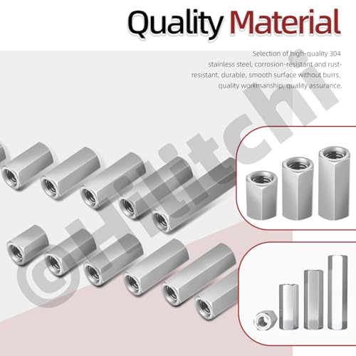 Hilitchi 24Pcs M6 Hex Coupling Nut 304 Stainless Steel Rod Coupling Nuts M6 Hexagon Coupling Nuts 10mm 15mm 20mm 25mm 30mm 40mm Metric Hex Coupling Nut Threaded Rod Connector for Office Equipment