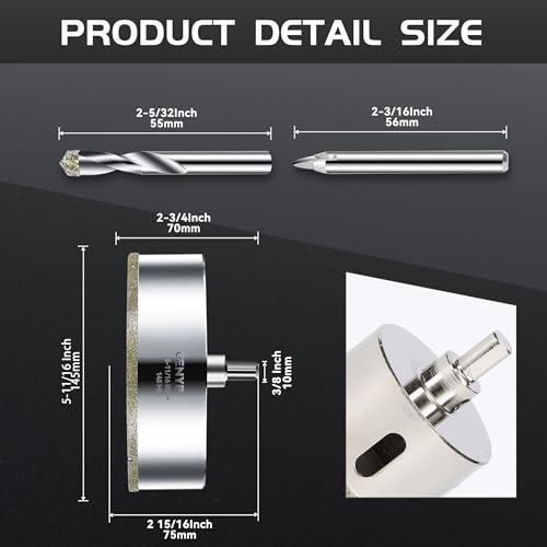 5-11/16inch | 145mm Diamond Hole Saw with Center Drill bit and Diamond-Coated Center Drill bit for Ceramic Glass Marble Fiberglass Granite and Porcelain Tiles by CENYB 145mm | 5-11/16inch
