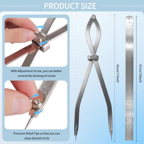 Radius Divider Tool with Bonus Stainless Steel Ruler (1, 16in) 16 in 1