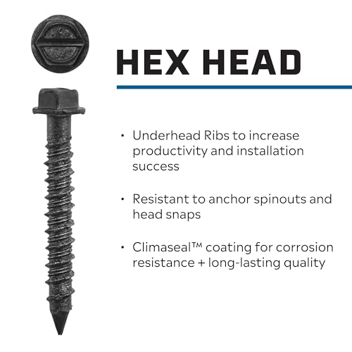 Tapcon 1/4 x 1-1/4" Hex Head Climaseal™ Concrete Screws, Black, 75 PCS 1/4" x 1-1/4" Black-Hex Head