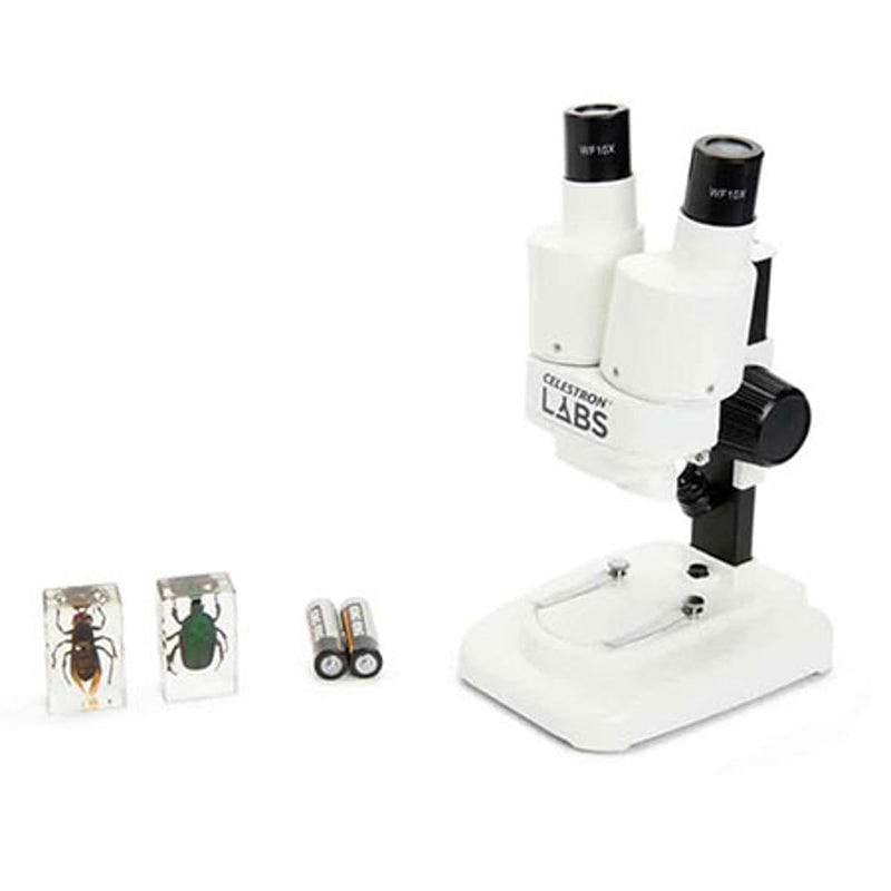 Celestron – Celestron Labs – Binocular Stereo Microscope – 20x Magnification – Upper LED Illumination – Includes 2 Specimens S20 - Stereo Microscope