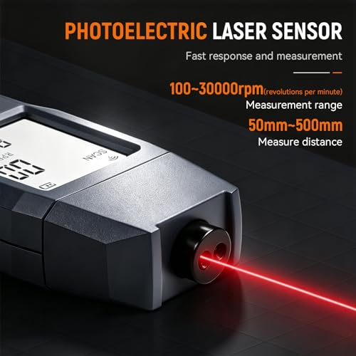 LODESTAR LD373 Non-Contact Digital Laser Tachometer, 100~30000 RPM Photoelectric RPM Meter with Reflective Tape, Max/Min Data Hold for Motor Fan Speed Test