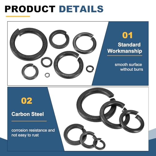 uxcell 20 Pcs M24 Split Lock Washers, Carbon Steel Spring Lock Washer 24.73mm ID 36.8mm OD 5.93mm Thick for Screws Bolts Fasteners