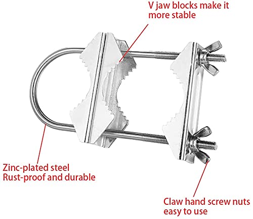 Double Antenna Mast Clamp Heavy Duty Pole to Pole Mounting Kit V Jaw Block with U-Bolt Mounting Hardware for TV CB Ham Antenna Parasols Flags and Fishing Rods