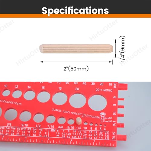 200 pcs 1/4" x 2" Wooden Dowel Pins, Hardwood, Kiln-Dried Fluted & Beveled Design for Easy Insertion for Woodworking, Furniture, Crafts & DIY Projects (M6 x 50) 1/4" x 2" 200