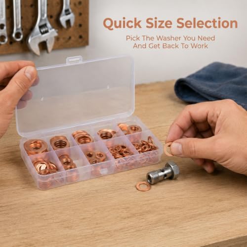 350 Pcs Copper Metric Sealing Crush Washers Assortment Kit