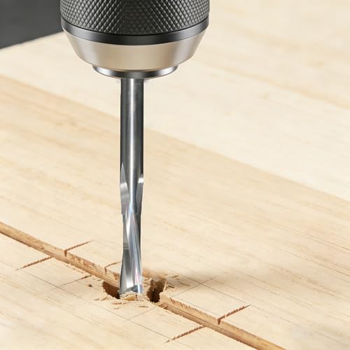 Ruhi DL220 2 Flutes Low Helix Spiral Router Bit Down Cut 2 Pieces CNC end Mill for Wood Carving Engraving 1/4" x 13/16"x 3" Shank 1/4" 2pcs 1/4D*13/16CL*3OL downcut